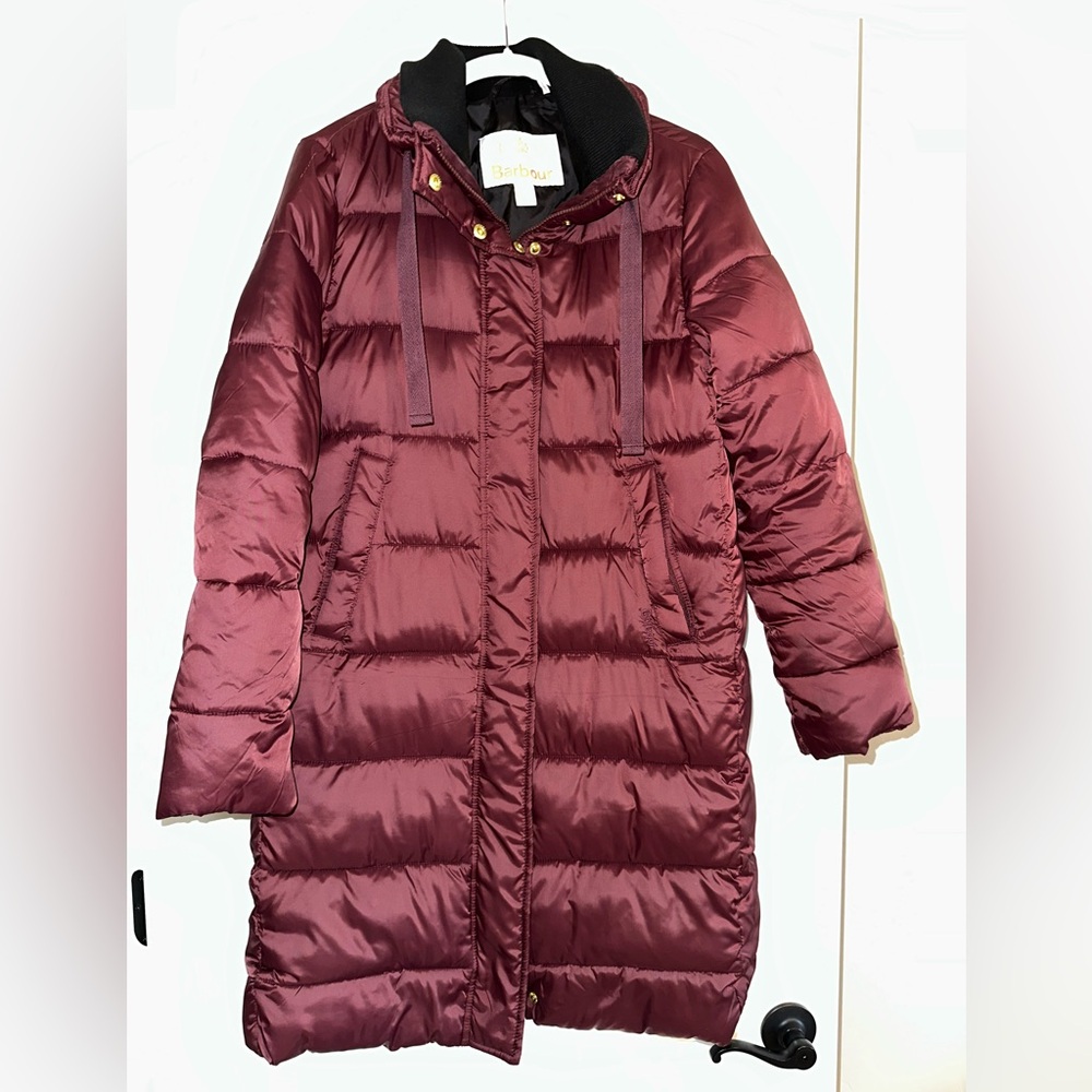 Barbour Weatheram Longline Puffer Women's Cabernet Coat size 10